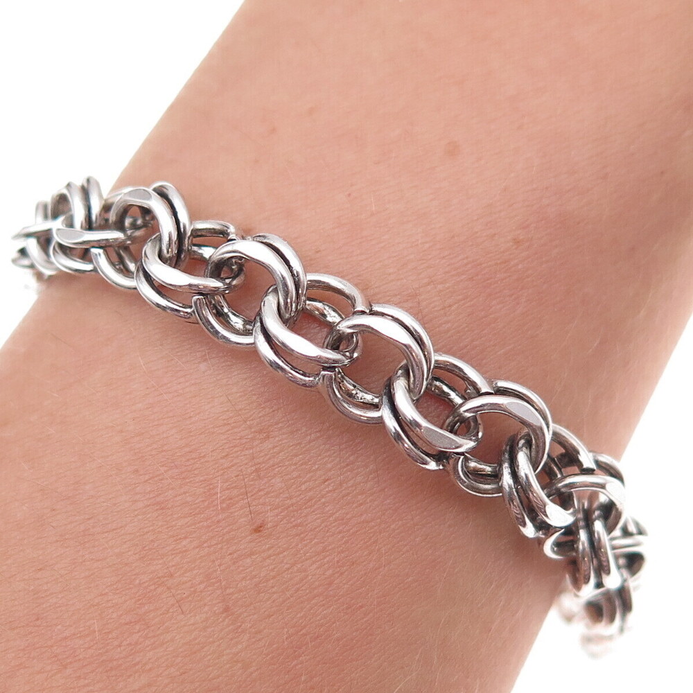 925 Sterling Silver Antique Art Deco Bismark Link Bracelet 7.75"